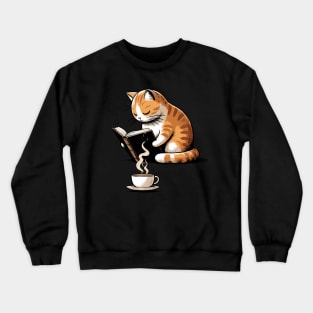 Thoughtful Cat Reading with Cup of Coffee Cat Lovers graphic Crewneck Sweatshirt